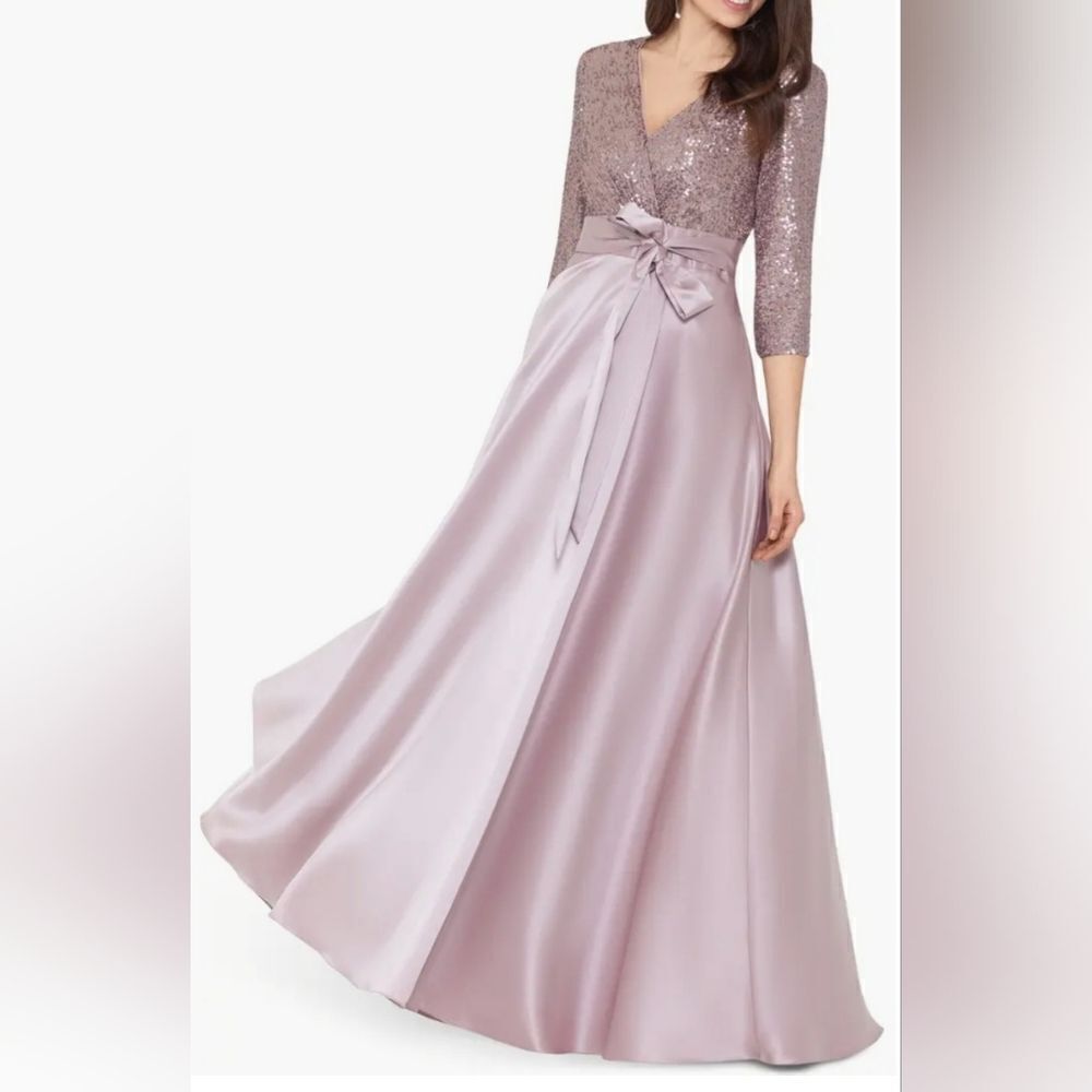 Xscape Evenings Sequin & Satin A-Line Gown NWT size 14 Mauve Pink